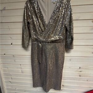 Calvin Klein Gold Sequin Long Sleeve Dress